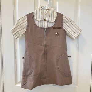 Vintage Girl Scouts Brownie Uniform Jumper Dress and Blouse Pin Set Girls Size 7